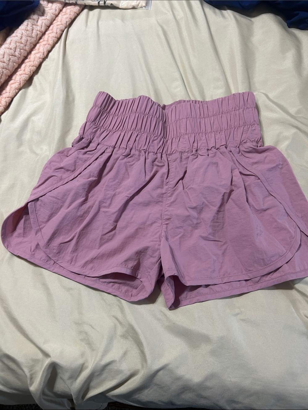 Zenana Outfitters Lavender High-Waist Smocked Athletic Shorts